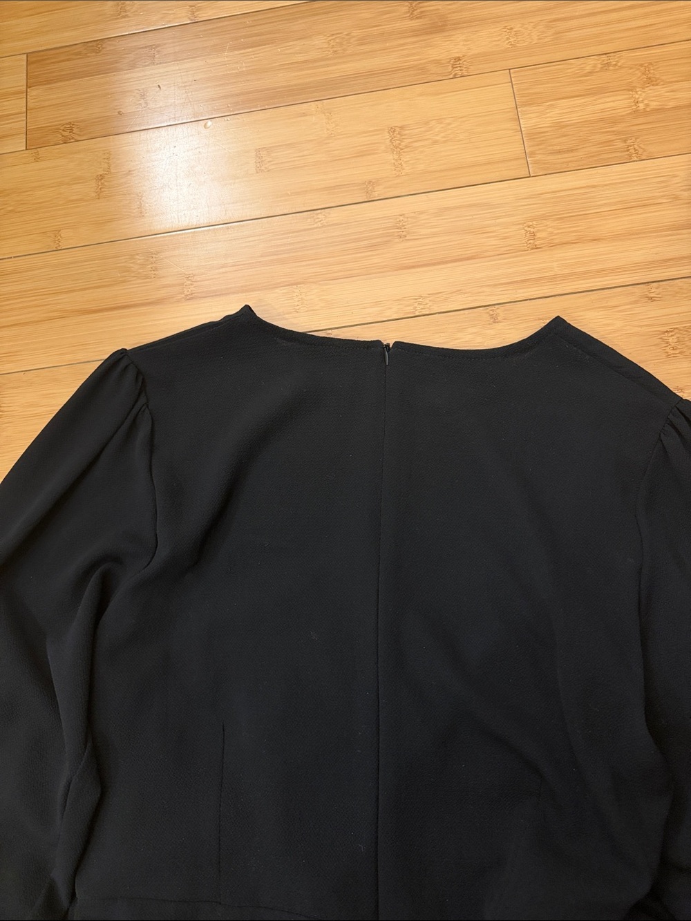 Long-Sleeve Black Wrap Ruffle Dress with Tie Waist - Picture 4 of 4